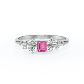 Solitaire accompagné saphir rose et diamant Pluie d'étoiles - 13