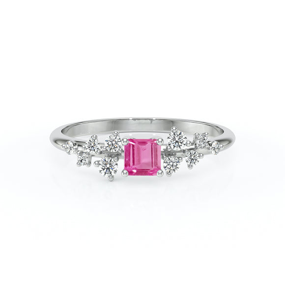 Solitaire accompagné saphir rose et diamant Pluie d'étoiles - 13