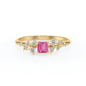 Solitaire accompagné saphir rose et diamant Pluie d'étoiles - 13