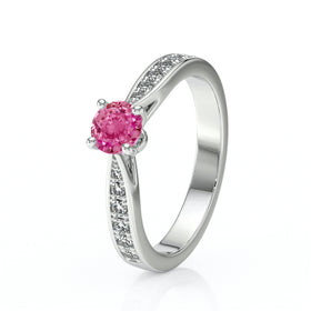 Solitaire accompagné saphir rose et diamant Pluie d’étoiles - 15