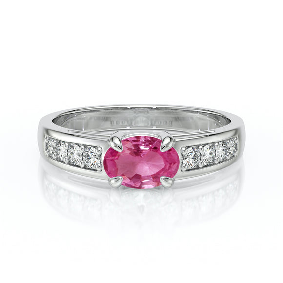 Solitaire accompagné saphir rose et diamant Pluie d’étoiles - 16