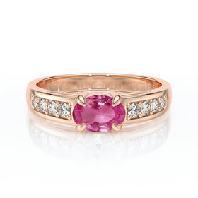 Solitaire accompagné saphir rose et diamant Pluie d’étoiles - 16
