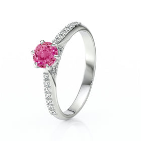 Solitaire accompagné saphir rose diamant Pluie d’étoiles - 18
