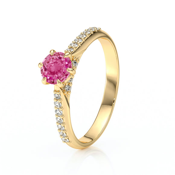 Solitaire accompagné saphir rose diamant Pluie d’étoiles - 18