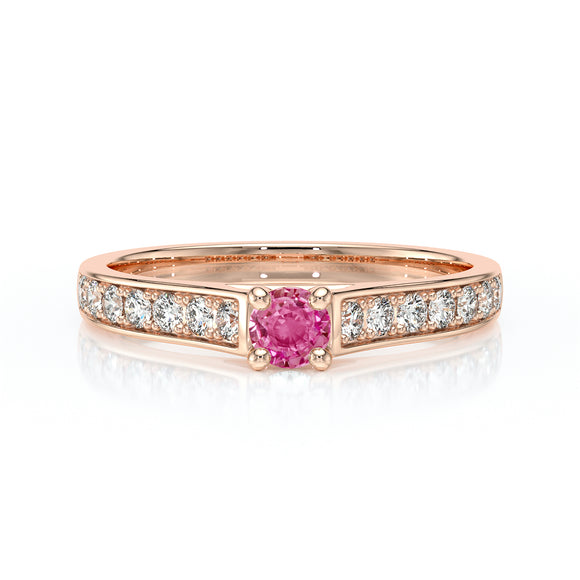 Solitaire accompagné saphir rose et diamant Pluie d’étoiles - 2