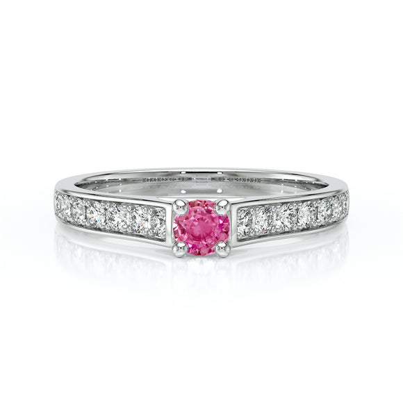Solitaire accompagné saphir rose et diamant Pluie d’étoiles - 2