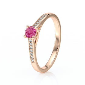 Solitaire accompagné saphir rose et diamant Pluie d’étoiles - 4