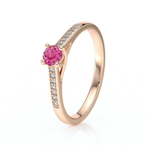 Solitaire accompagné saphir rose et diamant Pluie d’étoiles - 4