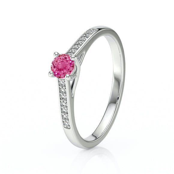 Solitaire accompagné saphir rose et diamant Pluie d’étoiles - 4