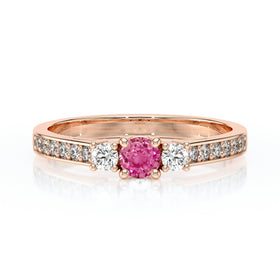 Solitaire accompagné saphir rose et diamant Pluie d’étoiles - 7