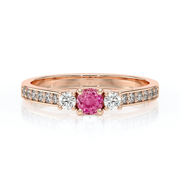 Solitaire accompagné saphir rose et diamant Pluie d’étoiles - 7