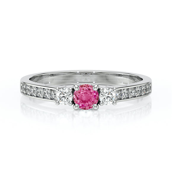 Solitaire accompagné saphir rose et diamant Pluie d’étoiles - 7
