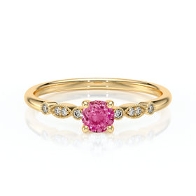 Solitaire accompagné saphir rose et diamant Pluie d’étoiles - 9