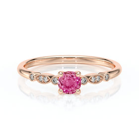 Solitaire accompagné saphir rose et diamant Pluie d’étoiles - 9