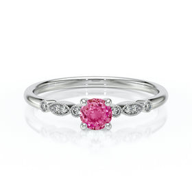 Solitaire accompagné saphir rose et diamant Pluie d’étoiles - 9