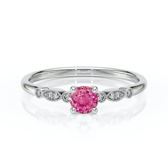 Solitaire accompagné saphir rose et diamant Pluie d’étoiles - 9