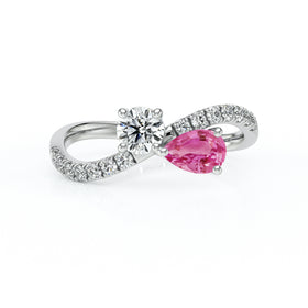 Solitaire accompagné saphir rose et diamant Toi et Moi - 2