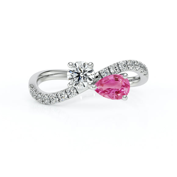 Solitaire accompagné saphir rose et diamant Toi et Moi - 2