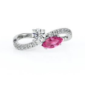 Solitaire accompagné saphir rose et diamant Toi et Moi - 3