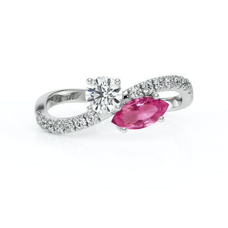Solitaire accompagné saphir rose et diamant Toi et Moi - 3