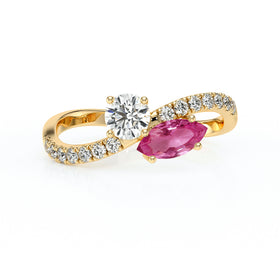 Solitaire accompagné saphir rose et diamant Toi et Moi - 3