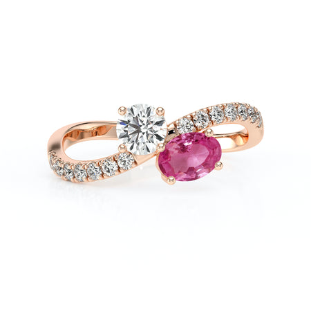 Solitaire accompagné saphir rose et diamant Toi et Moi - 4