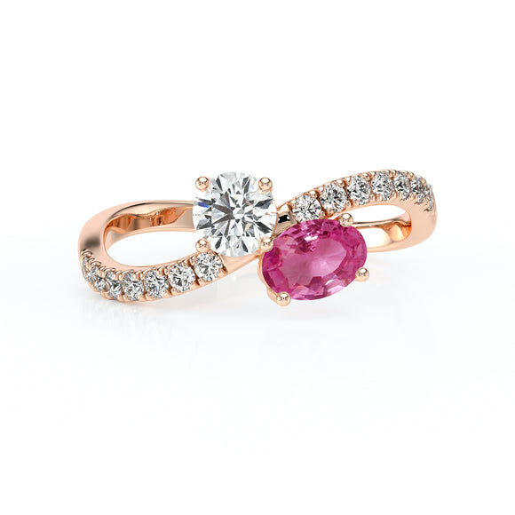 Solitaire accompagné saphir rose et diamant Toi et Moi - 4