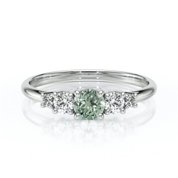 Solitaire accompagné saphir vert et diamant Coucher de Soleil - 7