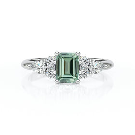 Solitaire accompagné saphir vert diamant Divine Idylle - 10