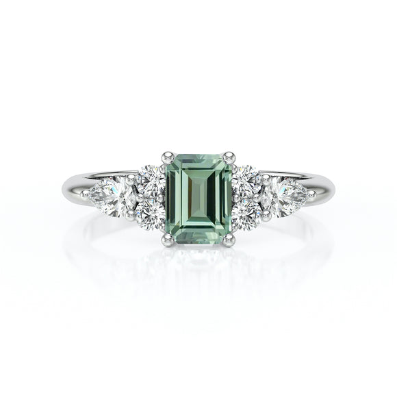 Solitaire accompagné saphir vert diamant Divine Idylle - 10
