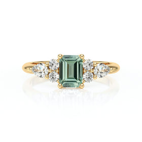 Solitaire accompagné saphir vert diamant Divine Idylle - 10