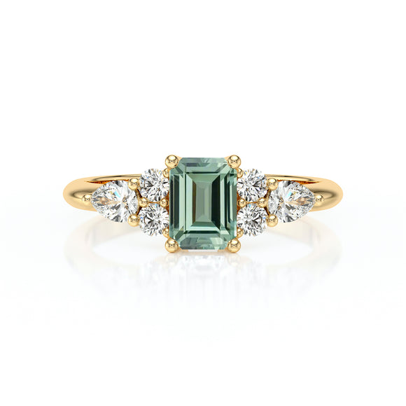 Solitaire accompagné saphir vert diamant Divine Idylle - 10