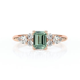 Solitaire accompagné saphir vert diamant Divine Idylle - 10
