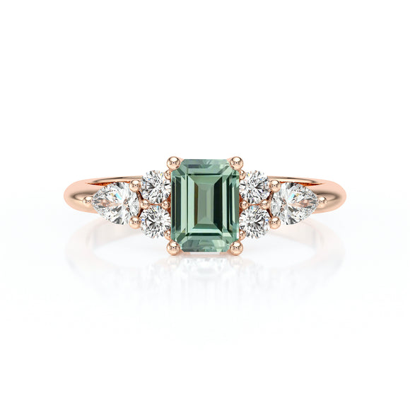 Solitaire accompagné saphir vert diamant Divine Idylle - 10