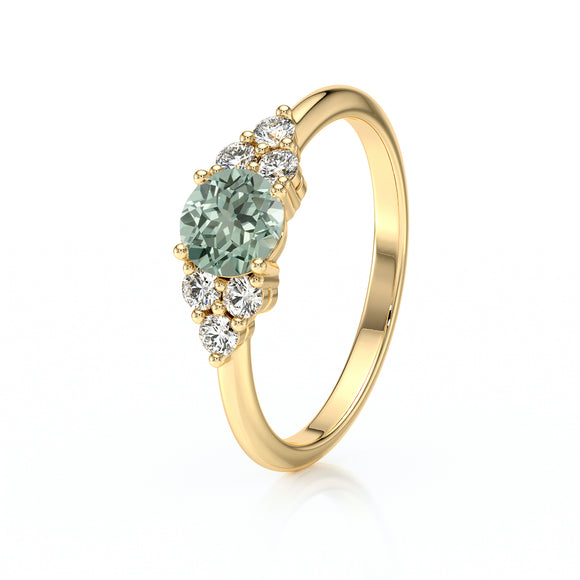 Solitaire accompagné saphir vert diamant Divine Idylle - 14