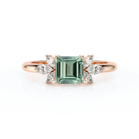 Solitaire accompagné saphir vert diamant Divine Idylle - 15