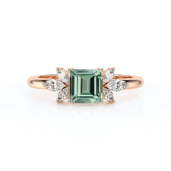 Solitaire accompagné saphir vert diamant Divine Idylle - 15