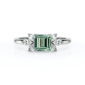 Solitaire accompagné saphir vert diamant Divine Idylle - 15
