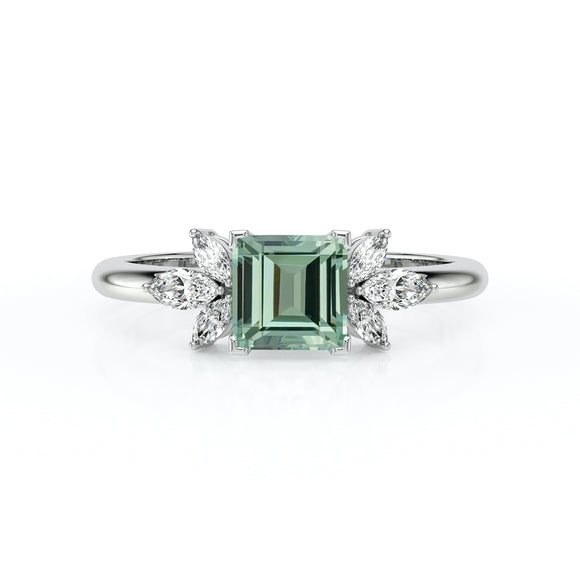 Solitaire accompagné saphir vert diamant Divine Idylle - 15