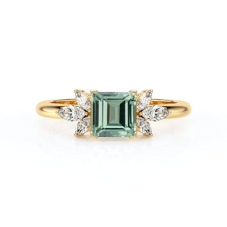 Solitaire accompagné saphir vert diamant Divine Idylle - 15