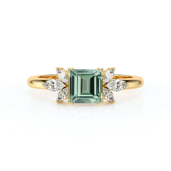 Solitaire accompagné saphir vert diamant Divine Idylle - 15