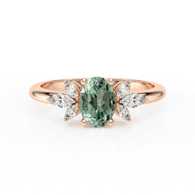 Solitaire accompagné saphir vert diamant Divine Idylle - 16
