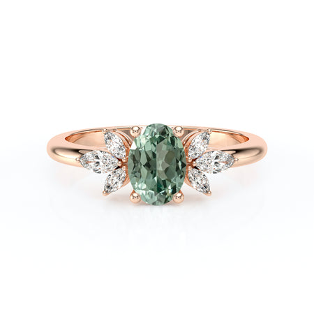 Solitaire accompagné saphir vert diamant Divine Idylle - 16