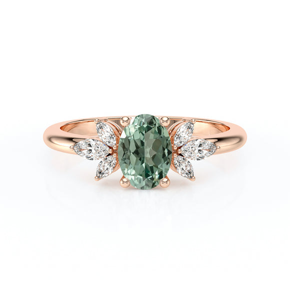 Solitaire accompagné saphir vert diamant Divine Idylle - 16