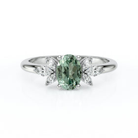 Solitaire accompagné saphir vert diamant Divine Idylle - 16