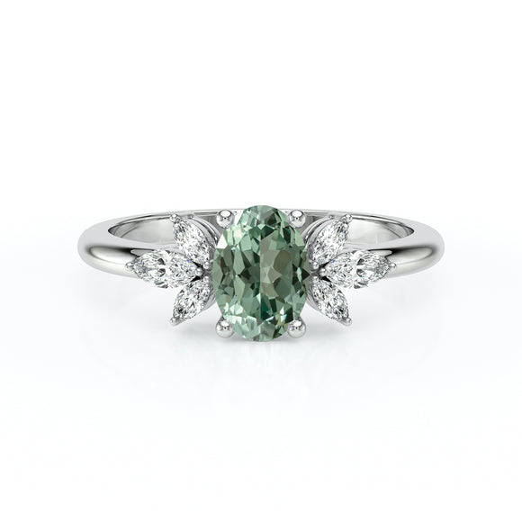 Solitaire accompagné saphir vert diamant Divine Idylle - 16