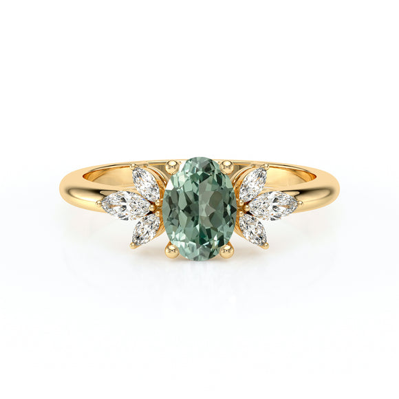 Solitaire accompagné saphir vert diamant Divine Idylle - 16