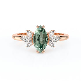 Solitaire accompagné saphir vert diamant Divine Idylle - 17