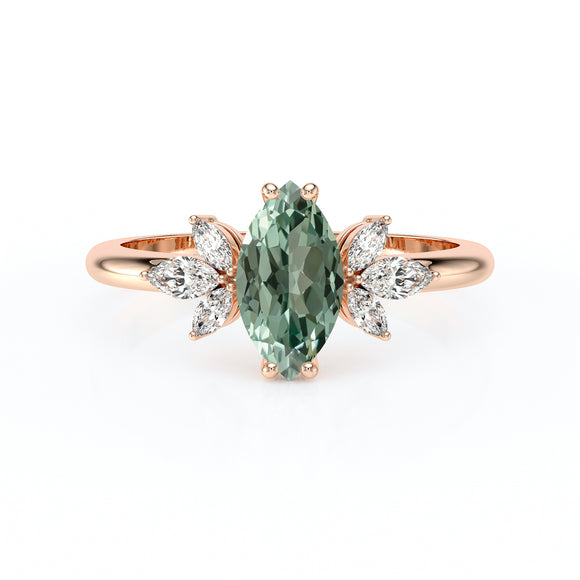 Solitaire accompagné saphir vert diamant Divine Idylle - 17