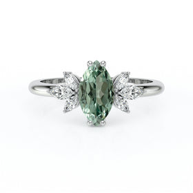 Solitaire accompagné saphir vert diamant Divine Idylle - 17